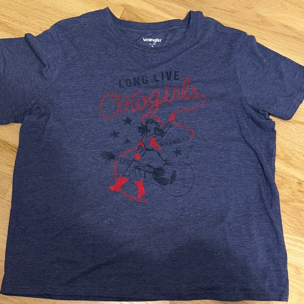 Wrangler Navy and Red Long Live Cowgirls Tee